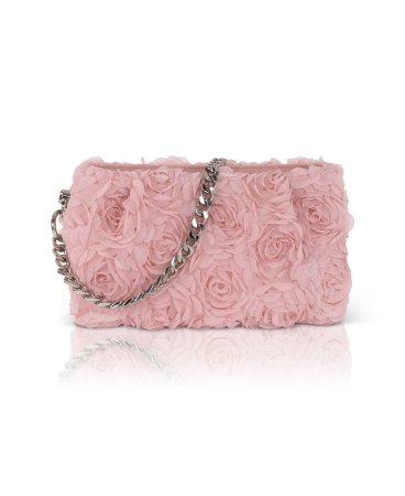 Badgley Mischka Anya Rosette Zipper Top Shoulder Clutch