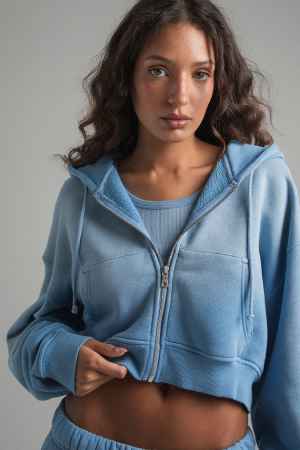 Elwood Clothing BABYDOLL CROP ZIP HOODIE