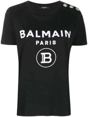 Balmain Logo Button T-Shirt Farfetch