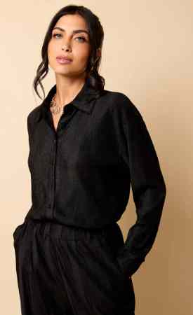 Little Mistress Black Plisse Shirt