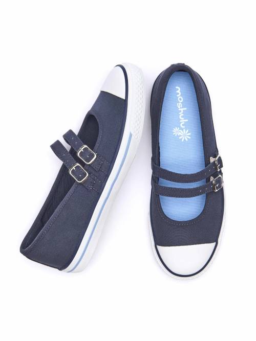 Blue double strap ballerina style trainer