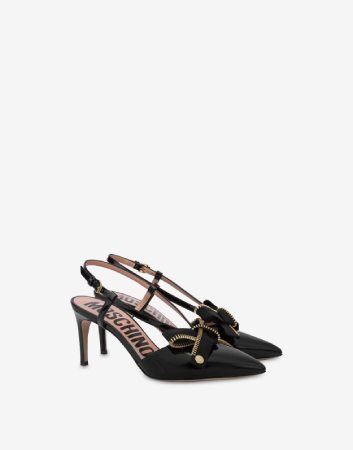 Moschino Bow Zip patent leather slingbacks