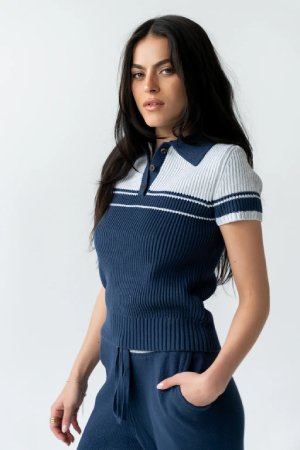 bohme Brea Collared Sweater in Blue