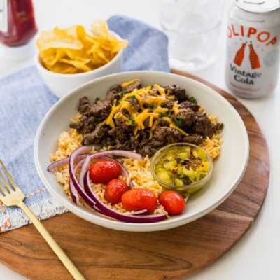 Snap Kitchen Burger Bowl with Dill Relish