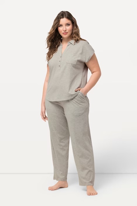 Ulla Popken Collared Short Sleeve Pajama Set