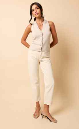 Little Mistress Cream Knit Vest Top