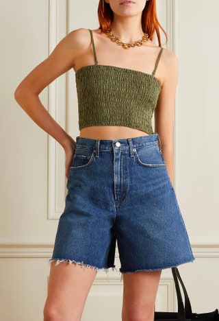 ATM Anthony Thomas Melillo Cropped Smocked Linen Top