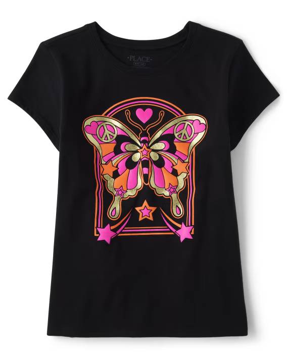 The Children's Place Girls Butterfly Graphic Tee - black