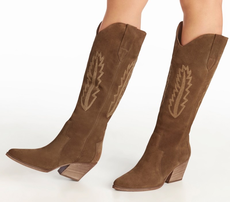 Kubra Tan Suede Mid Height Cowboy Boots