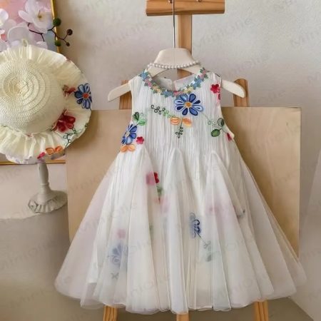 miniolie Toddler Kid Girl Flower Mesh Sleeveless Dress