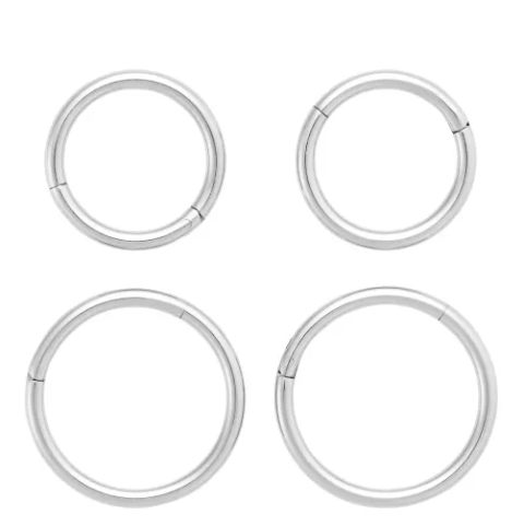 Multi-Pack Silvertone Titanium Graduated Size Hinged Hoop Rings 4 Pack - 18 Gauge