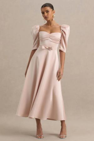 Club L London Pale Pink Satin Sweetheart Midi Dress