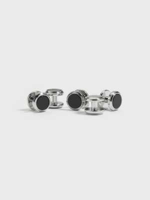 The Black Tux Silver Onyx Button Studs