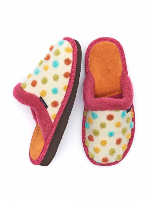 White colourful spotty mule slippers