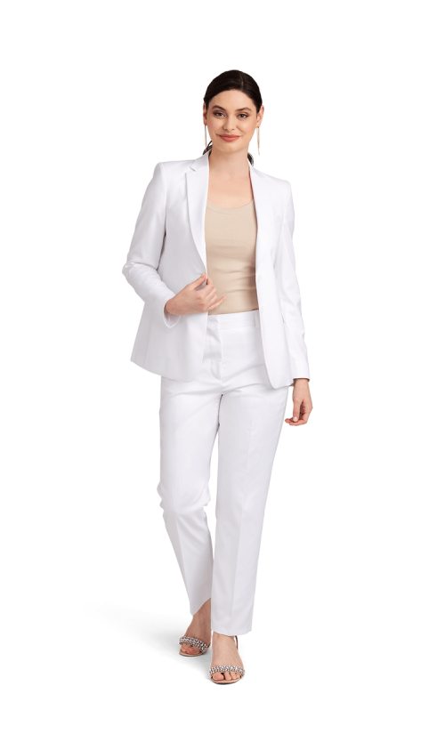 women's pearl white stretch suit separates
